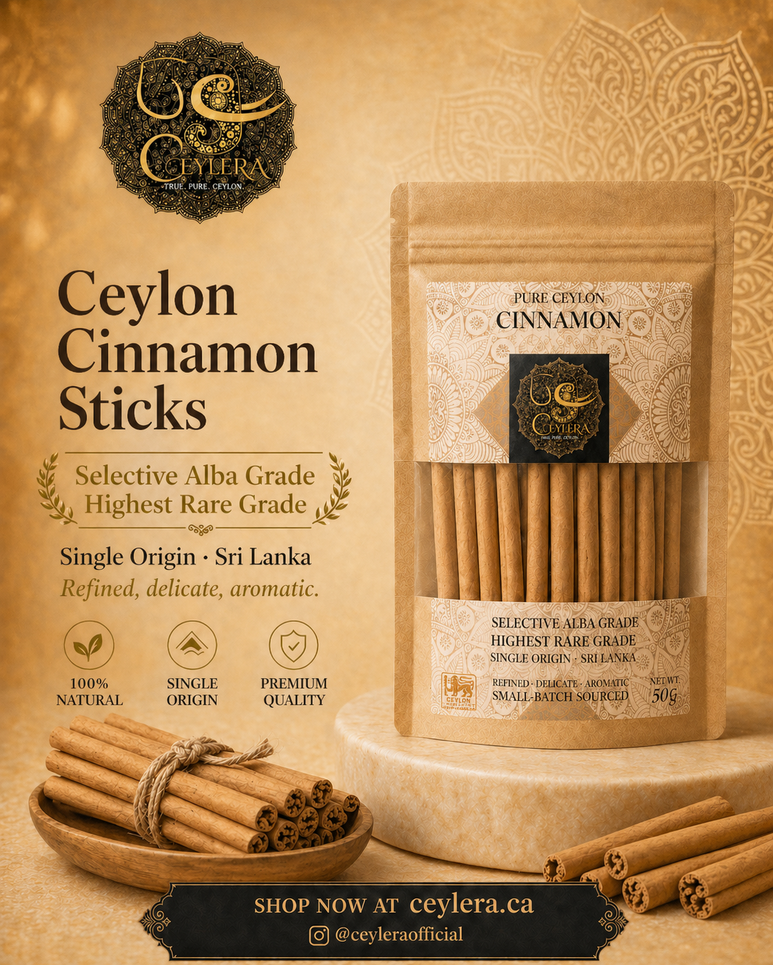 Ceylera Rare Reserve Ceylon cinnamon sticks – rare Alba grade true cinnamon