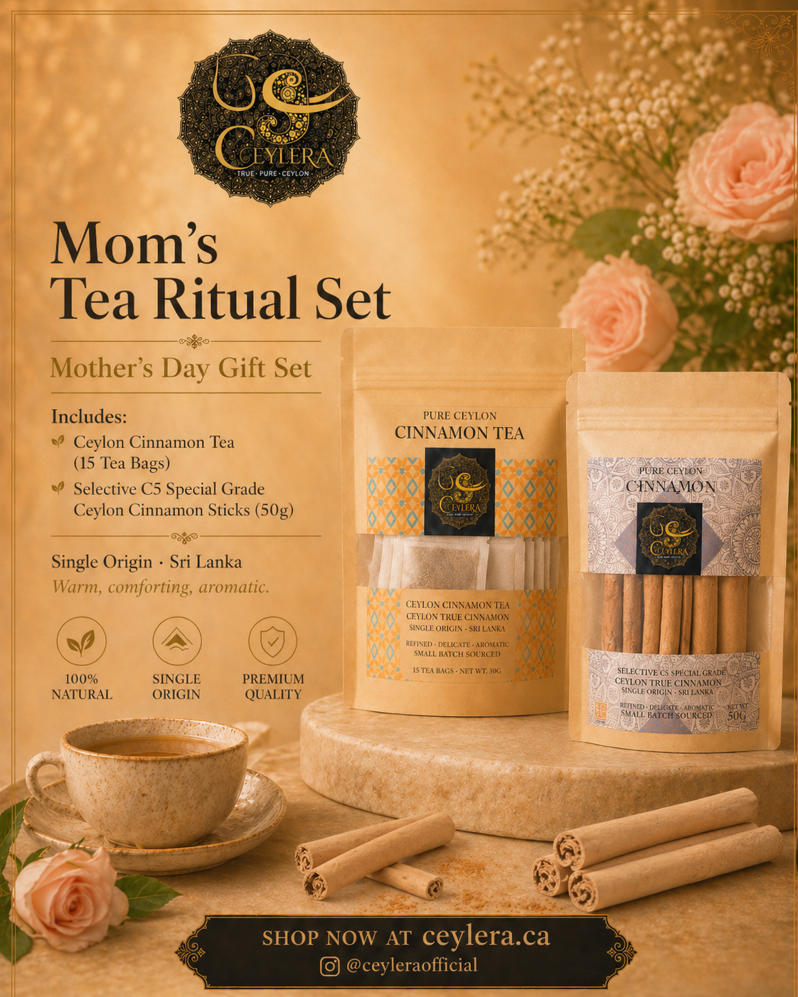 Ceylera Mom's Tea Ritual Set – Ceylon cinnamon tea gift set for Mother's Day